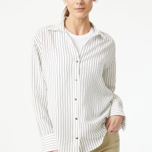 BUTTON-UP LONG SLEEVE SHIRT IN BLACK STRIPE