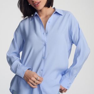 LUXE TOUCH BUTTON-UP SHIRT IN LAVENDER LUSTRE