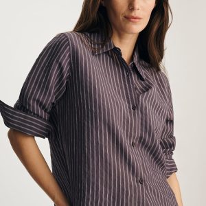 LUXE TOUCH TENCEL™ BUTTON-UP SHIRT IN SWEET GRAPE STRIPE