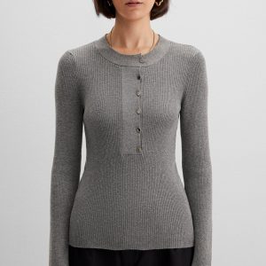 EDITION BUTTON-FRONT SWEATER IN MID GREY MELANGE