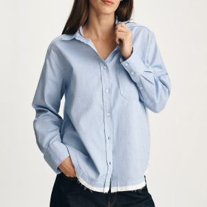 RAW HEM BUTTON-UP SHIRT IN WINDSURFER