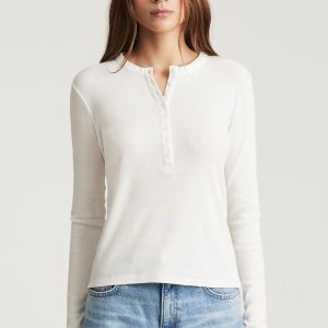 HENLEY LONG SLEEVE T-SHIRT IN ANTIQUE WHITE