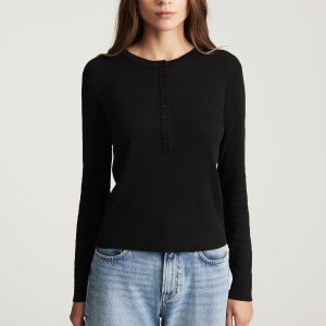 HENLEY LONG SLEEVE T-SHIRT IN BLACK