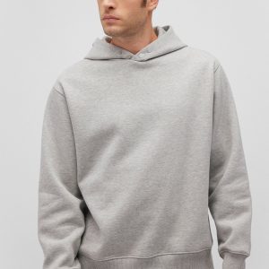 SNAP-BUTTON HOODIE IN LIGHT GREY MELANGE